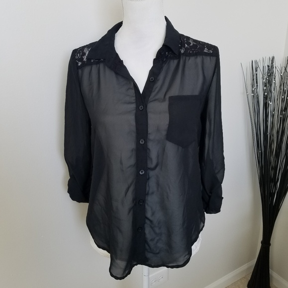 Chiffon button up lace top - Picture 6 of 6